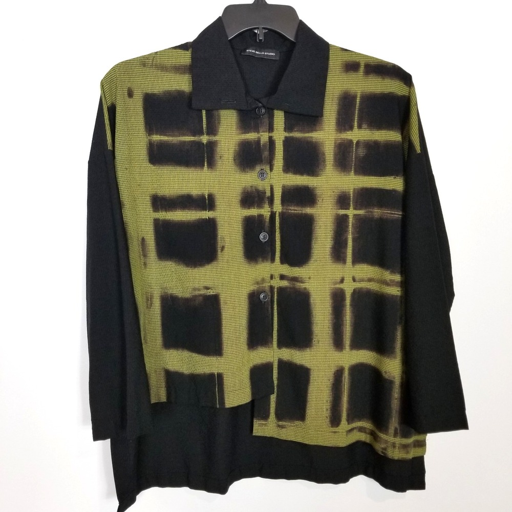 Steve Sells Studio Window Pane Shirt Blouse Women Sz XL Art to‎ Wear Largenlook